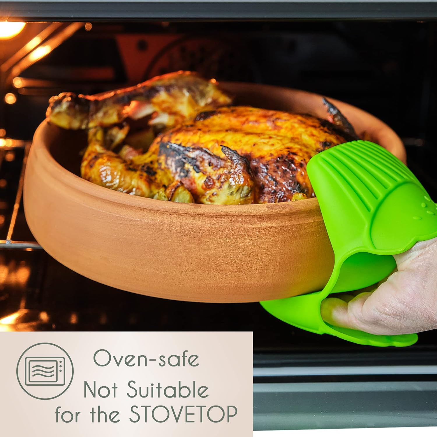 Clay Pot for Cooking, Handmade Terracotta Cazuela Pan, Oven Safe H4518