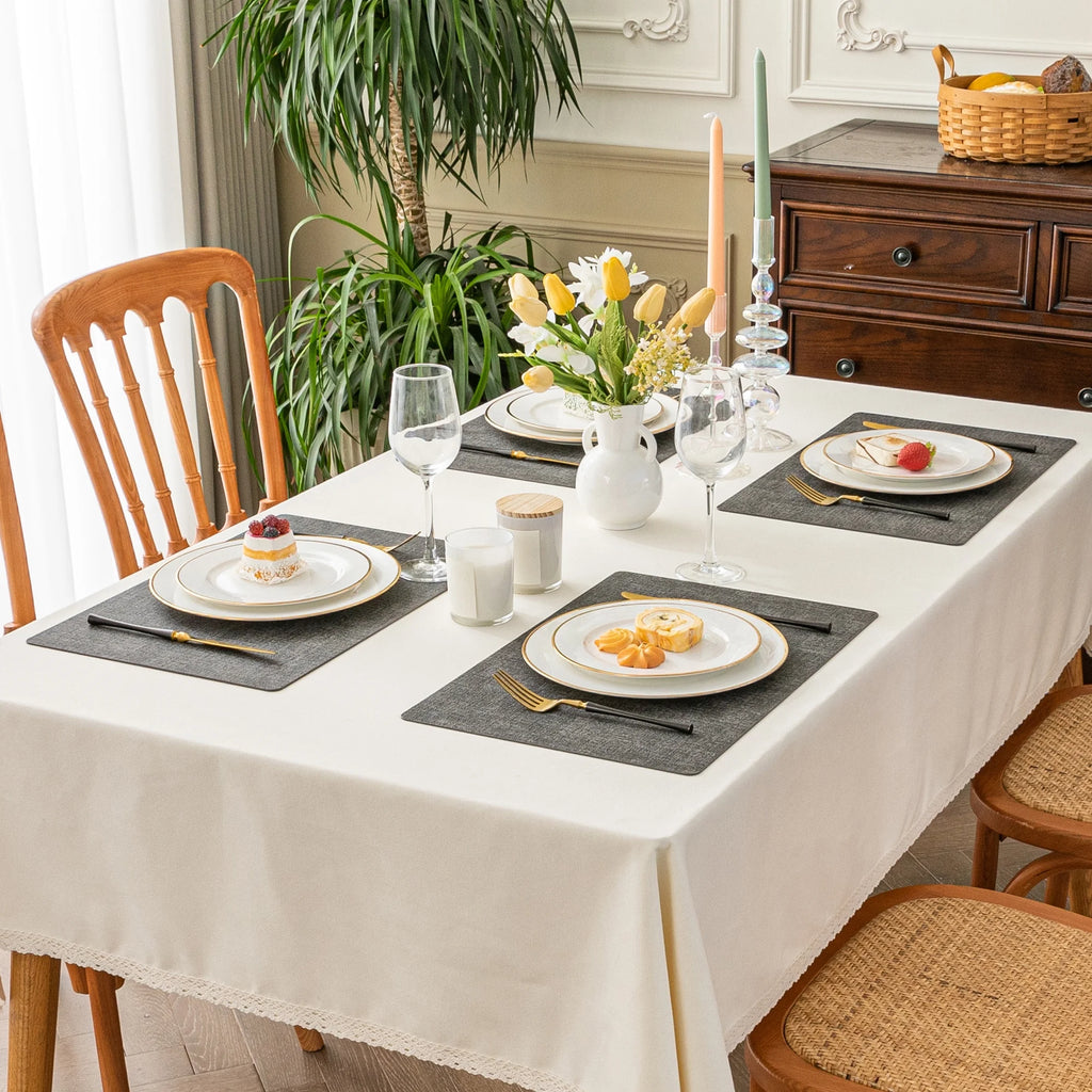Vinyl Placemats Set of 6, Dark Grey Waterproof Faux Leather, 12x18 in U492023