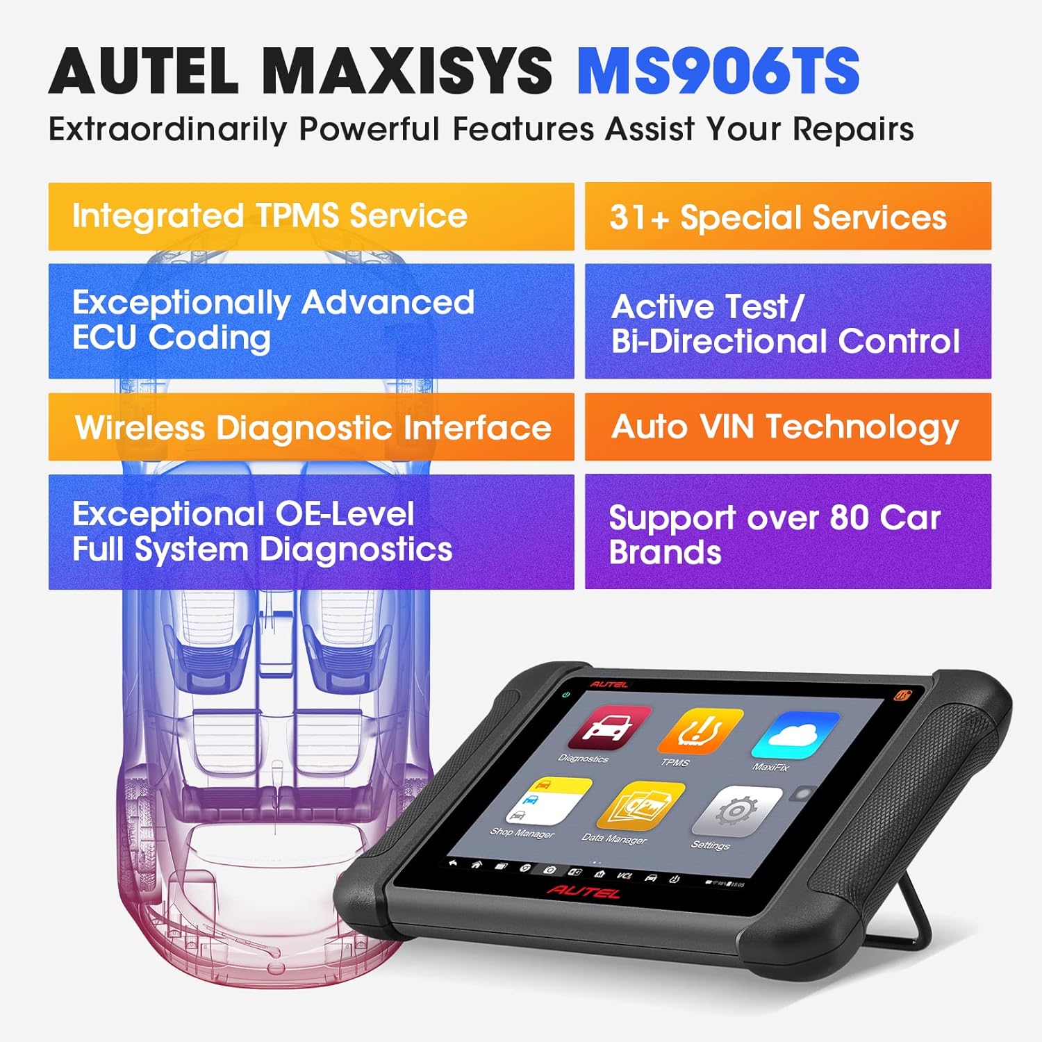 Autel MaxiPRO MP808TS, Full TPMS Service Diagnostic Scanner with 30+ Special Functions and Wireless BT Y8712
