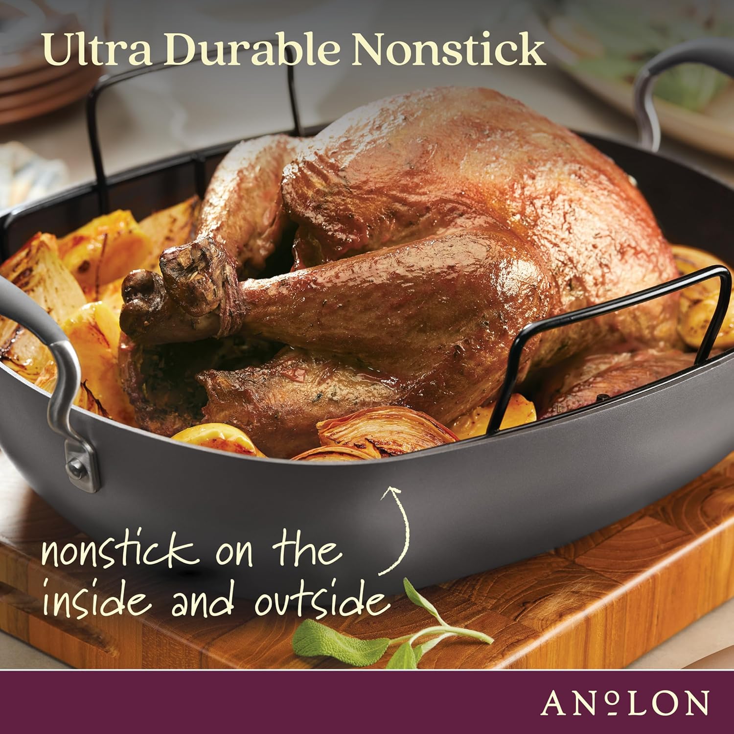 Nonstick Roaster Pan with Rack, 16 x 13 Inch V1545