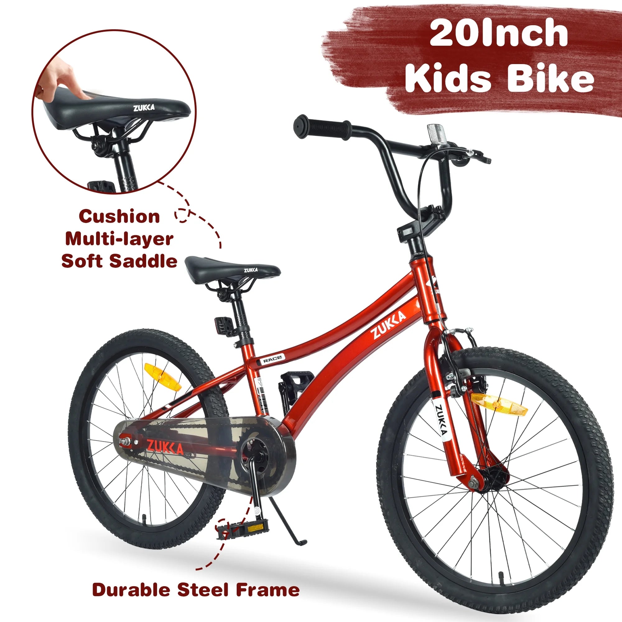 20 Inch Boys Bike for Kids Ages 7-10, Single Speed, Steel Frame, Red E439
