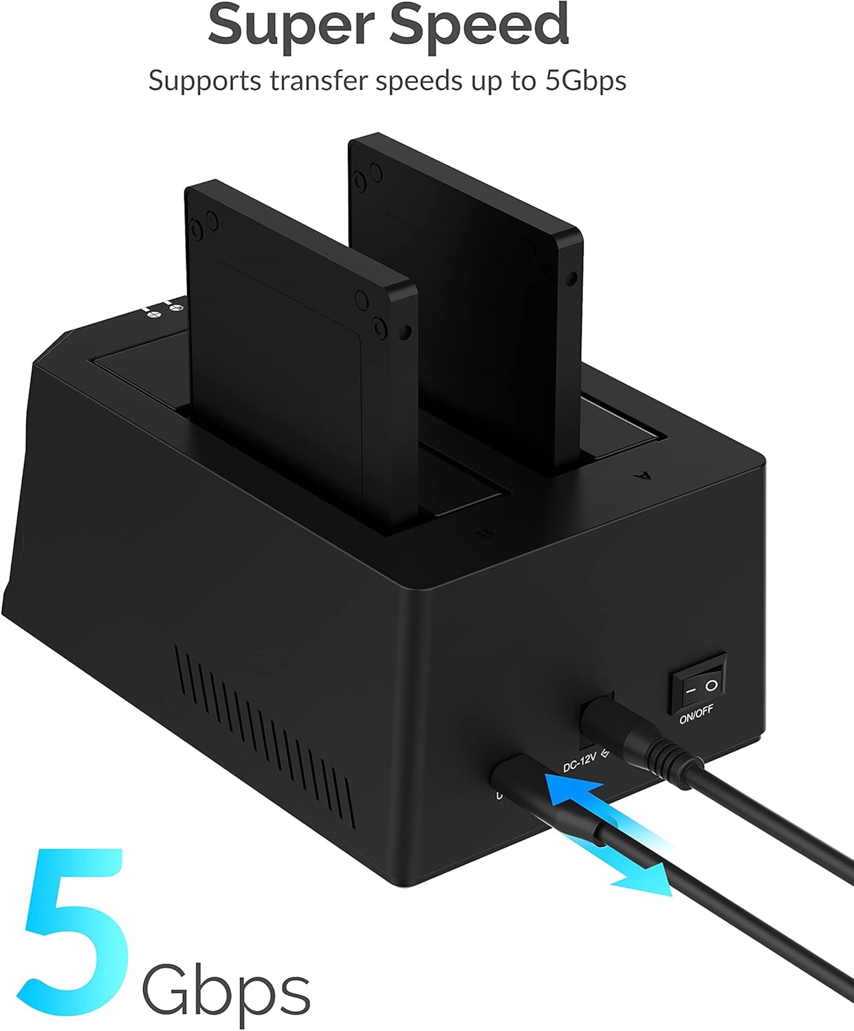 USB 3.0 to SATA Dual Bay External Hard Drive Docking Station for 2.5/3.5in HDD SSD with Cloner Function J42226