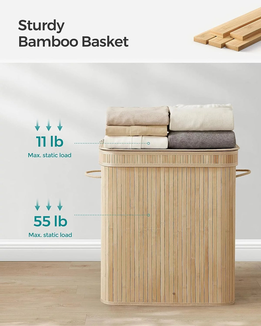 Bamboo Laundry Hamper with Lid and Handles F435652