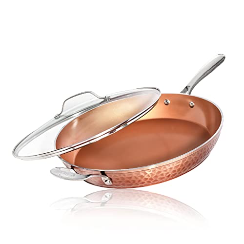 Hammered Copper Nonstick Fry Pan with Lid, 10 Inch Ceramic Cookware Z4600