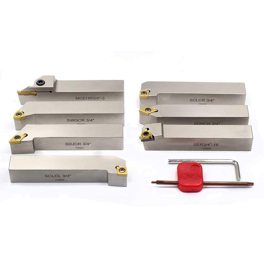 3/4" Shank 7-Piece Indexable Lathe Turning Tool Holder Set with Carbide Inserts G570139