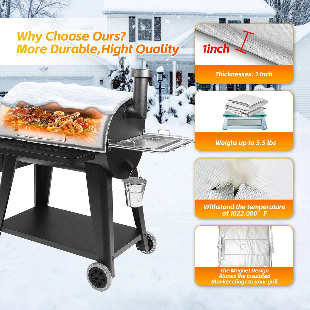 Grill Insulation Blanket for Wood Pellet Grill, BBQ Smoker Winter Cooking U810125