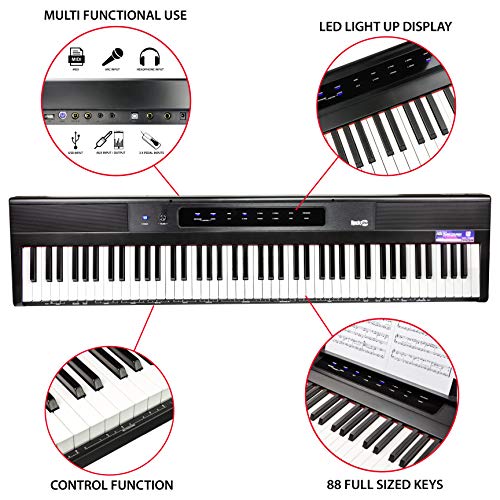 88 Key Digital Piano with Semi-Weighted Keys, Power Supply and Sheet Music Stand B62740