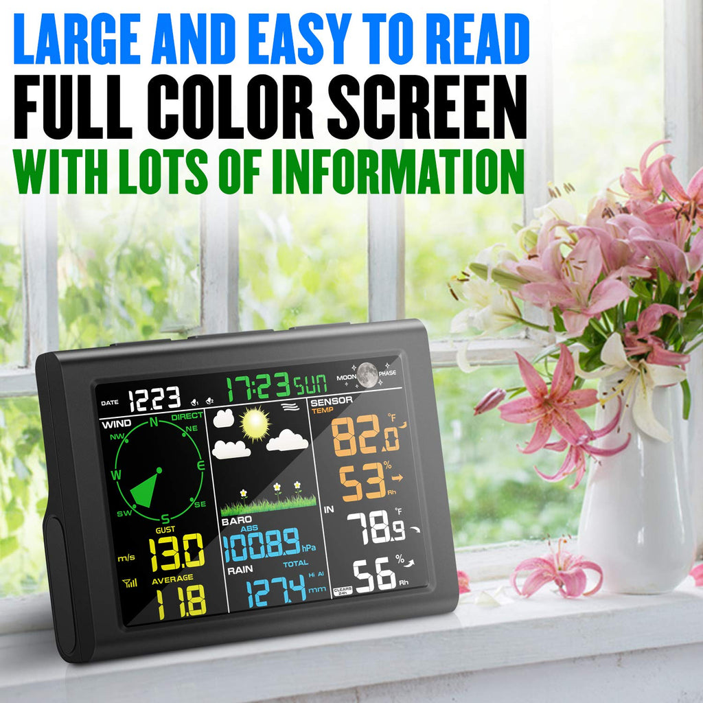 Wireless Weather Station with Outdoor Sensor, 8-in-1 Forecast, Temperature, Humidity, Wind & Rain Gauge U20300