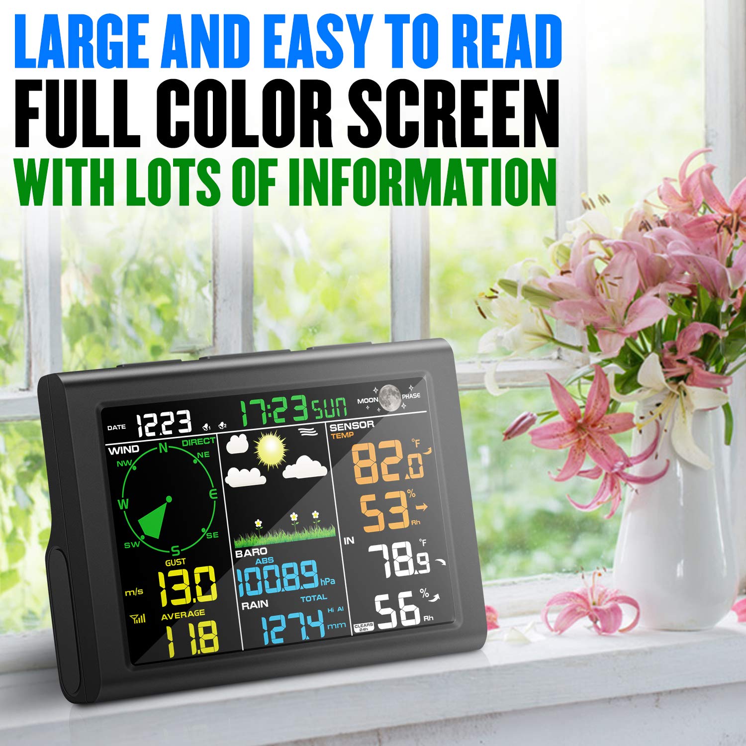 Wireless Weather Station with Outdoor Sensor, 8-in-1 Forecast, Temperature, Humidity, Wind & Rain Gauge U20300