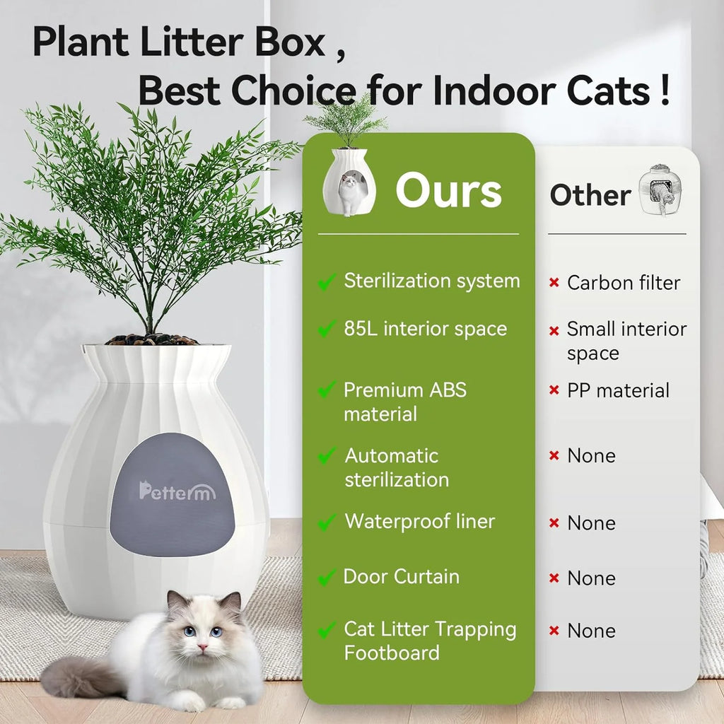 Hidden Litter Box Enclosed with Odor Removal System, Large Cat Litter Box Furniture, White T8767