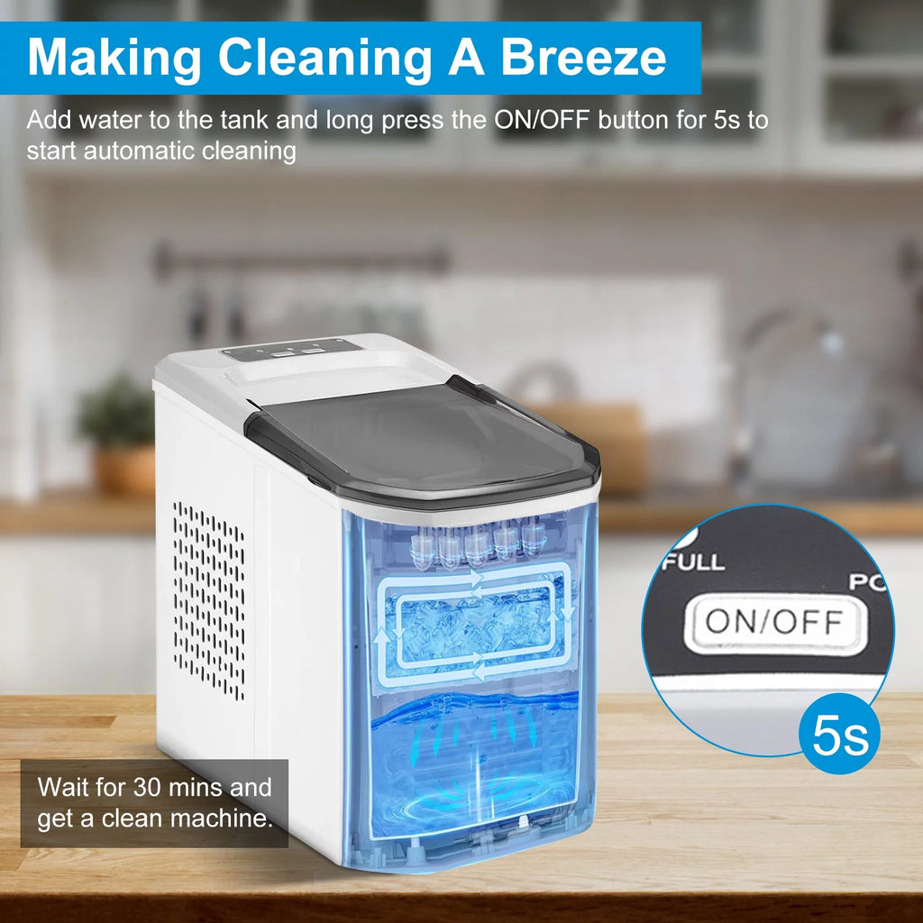 Countertop Ice Maker, 33Lbs/24H, 9 Ice Cubes in 6 Mins, Self-Cleaning Portable with Ice Scoop and Basket P57485