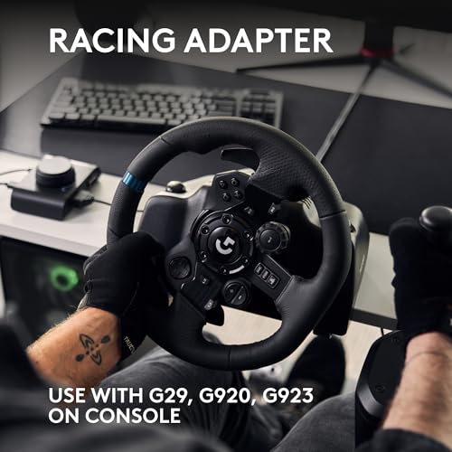 Racing Wheel and Floor Pedals with Force Feedback, Stainless Steel Paddle Shifters, Leather Cover for Xbox, PC, Mac P813241