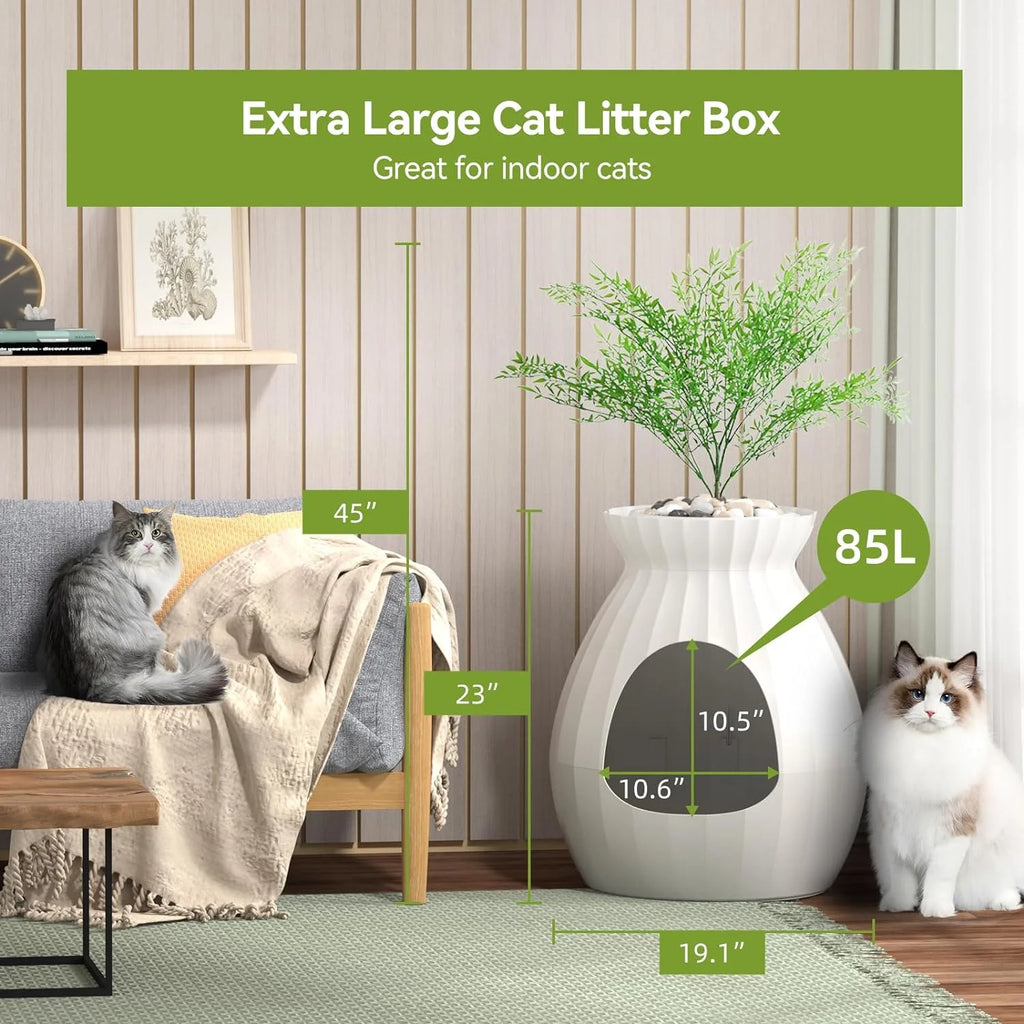 Hidden Litter Box Enclosed with Odor Removal System, Large Cat Litter Box Furniture, White T8767