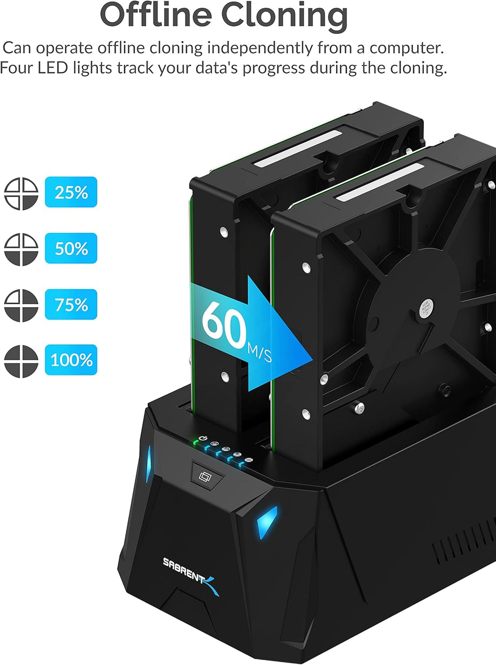 USB 3.0 to SATA Dual Bay External Hard Drive Docking Station for 2.5/3.5in HDD SSD with Cloner Function J42226