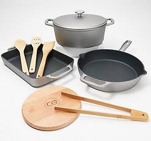 Cast Iron Cookware Set with Tools, Red O6435