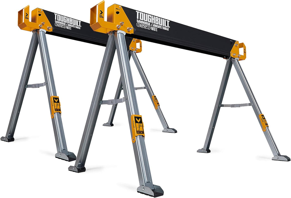 ToughBuilt - Folding Sawhorse/Jobsite Table - Sturdy, Durable, Lightweight, Heavy-Duty, 100% High Grade Steel, 41.5-Inch Easy Carry Handle - (TB-C550)