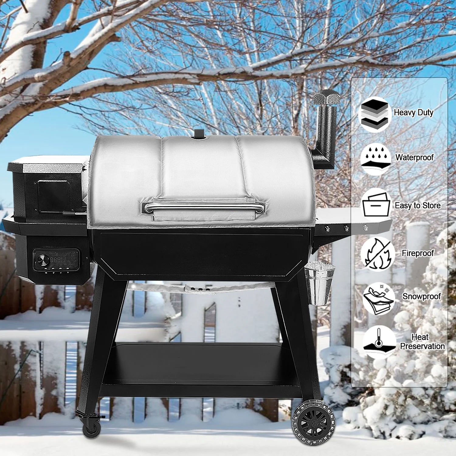 Grill Insulation Blanket for Wood Pellet Grill, BBQ Smoker Winter Cooking U810125