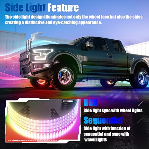 Wheel Lights for Truck - RGB Rim Light for Car/SUV - Wheel Well Ring Lights with Sequential and Multi-Color, Waterproof DC 12v C3041