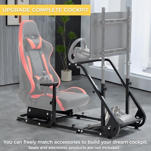 Reinforced Racing Steering Wheel Cockpit with Adjustable Driving Simulator TV Stand F457477