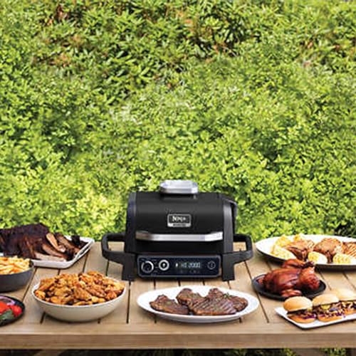 Outdoor Grill & Smoker 7-in-1 Air Fryer with Woodfire Pellets, Portable Electric, Grey K8039