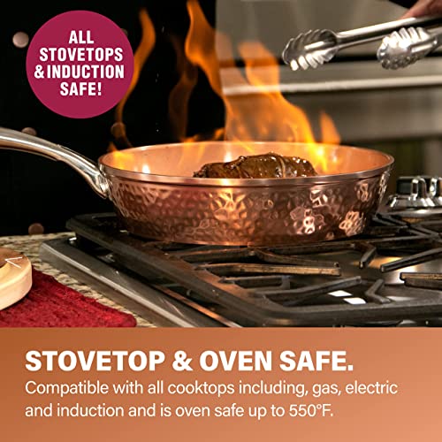 Hammered 15 Pc Copper Pots and Pans Set Non Stick Ceramic Cookware P583